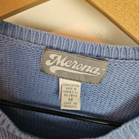 Vintage Merona Abstract Sweater Vest M Periwinkle Blue Pastel Pullover - Picture 7 of 8